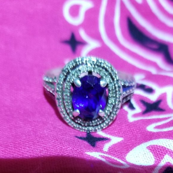 Vintage Art Deco 2.5Ct Simulated Blue Oval Sapphire  Antique BLUE Saphire and Diamond Ring